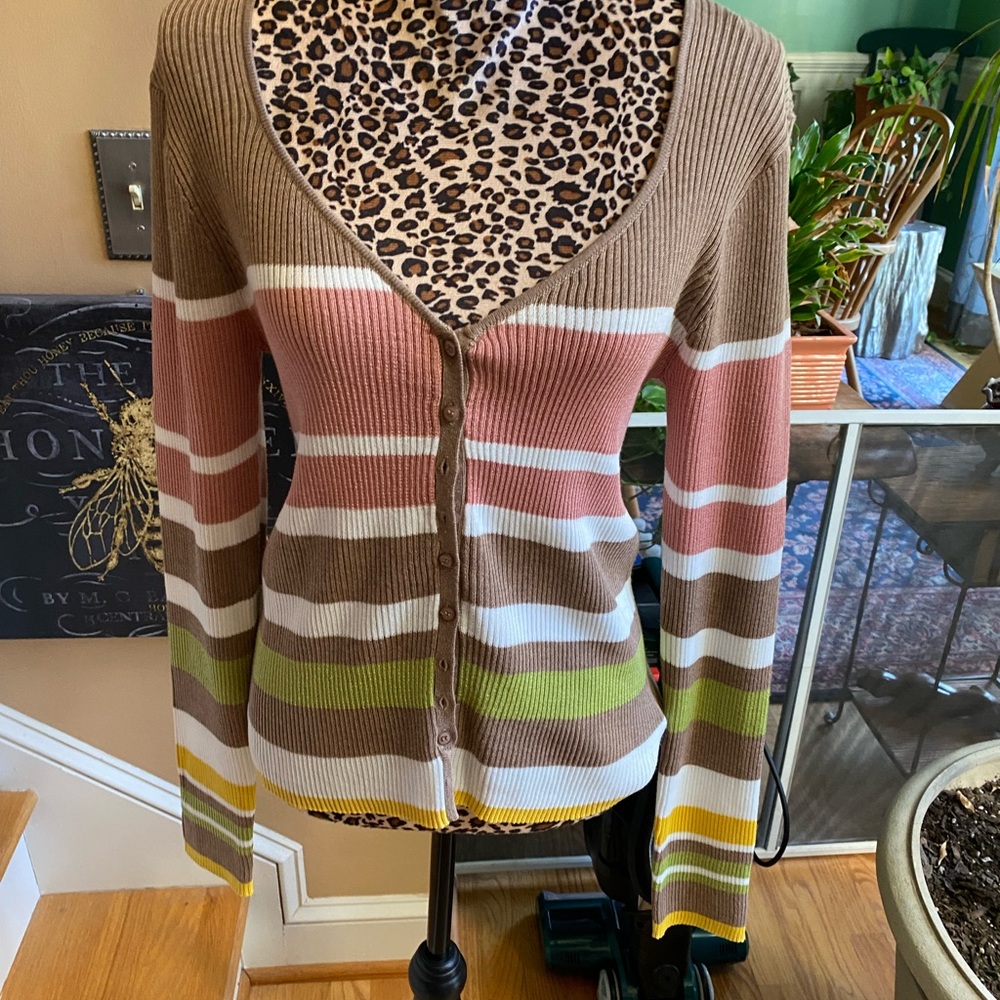 Jessica Simpson Brown and Pink Striped Cardigan